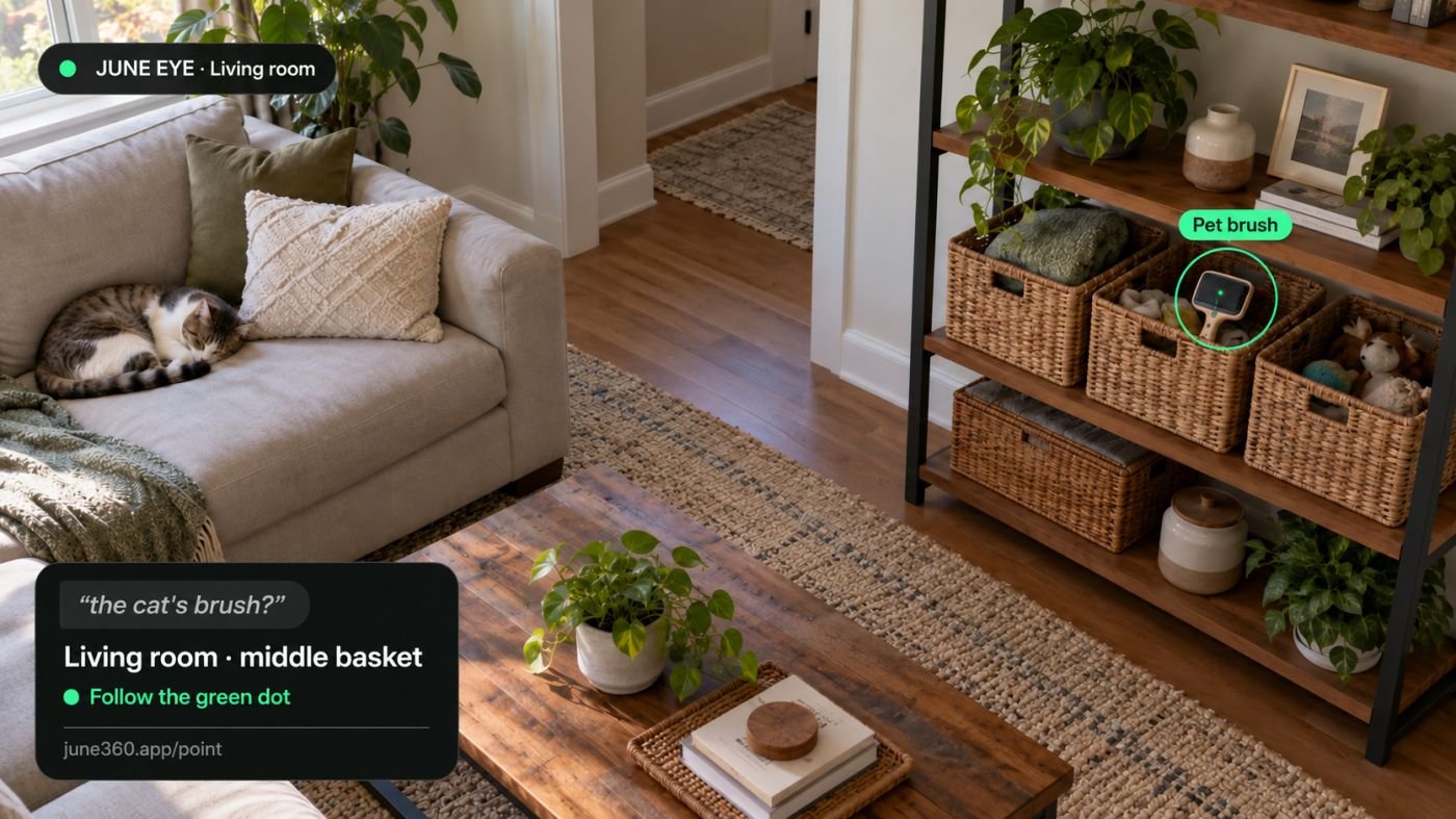 Living room: the pet brush in a basket